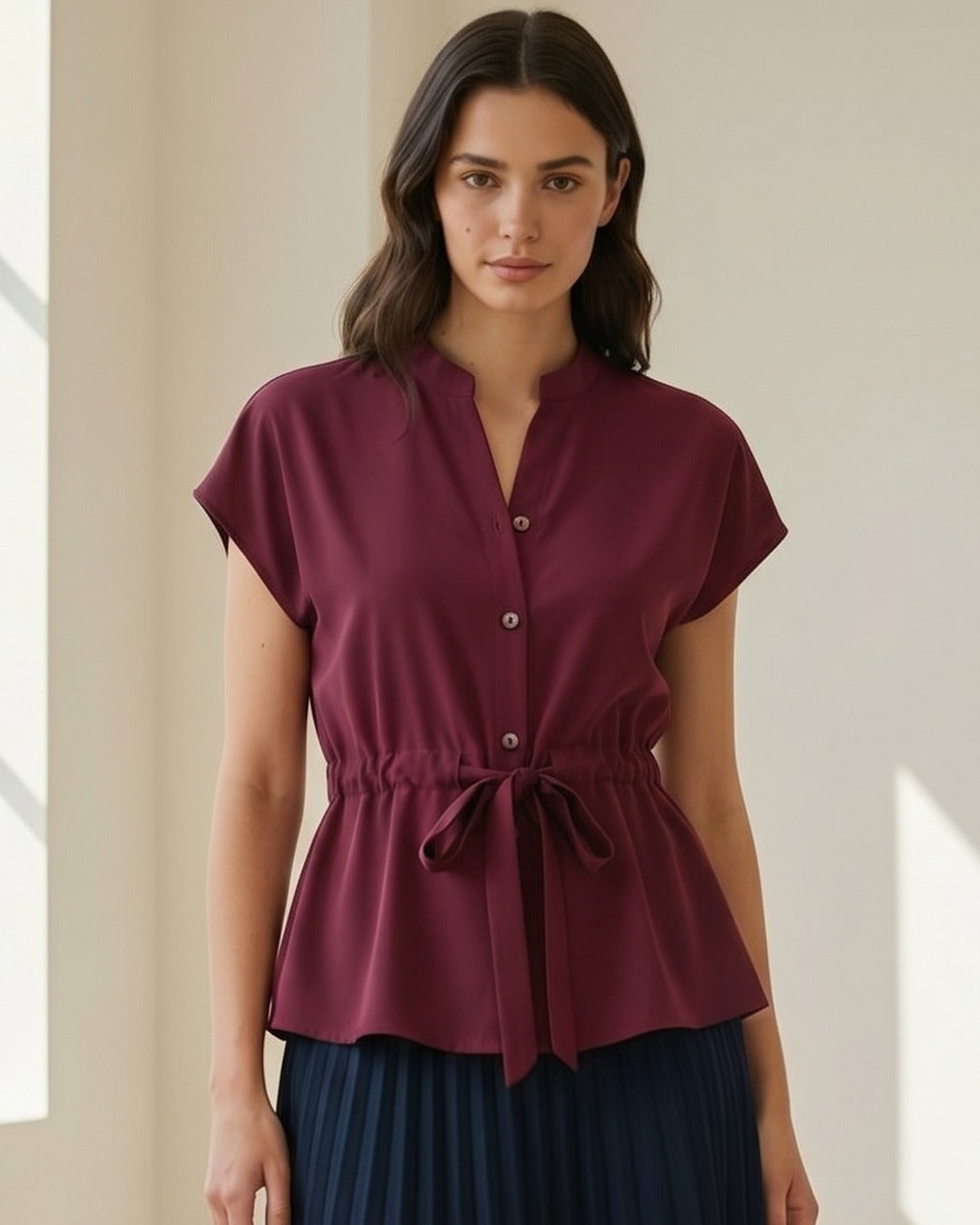 Finn Blouse - Stand-Collar in Red Shirt - indoor 1