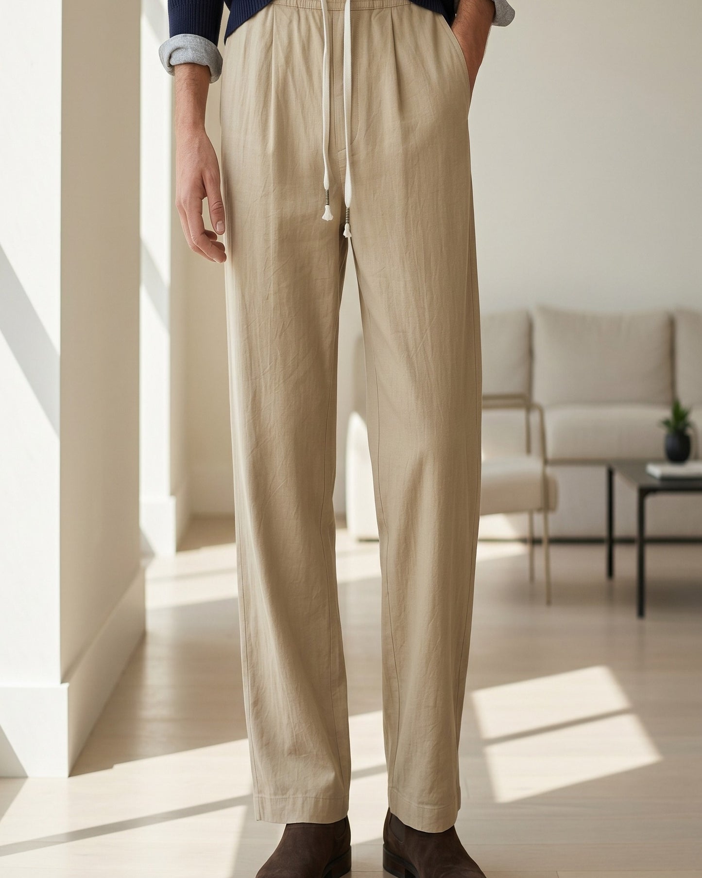 Cove Trousers - Relaxed Wide-Leg Linen in Khaki - indoor 1