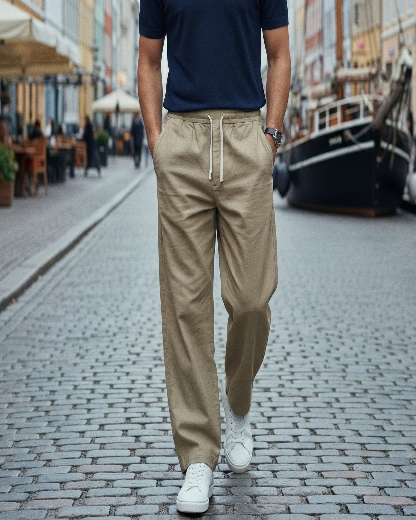 Ines Trousers - Relaxed Wide-Leg Linen in Khaki - outdoor 1