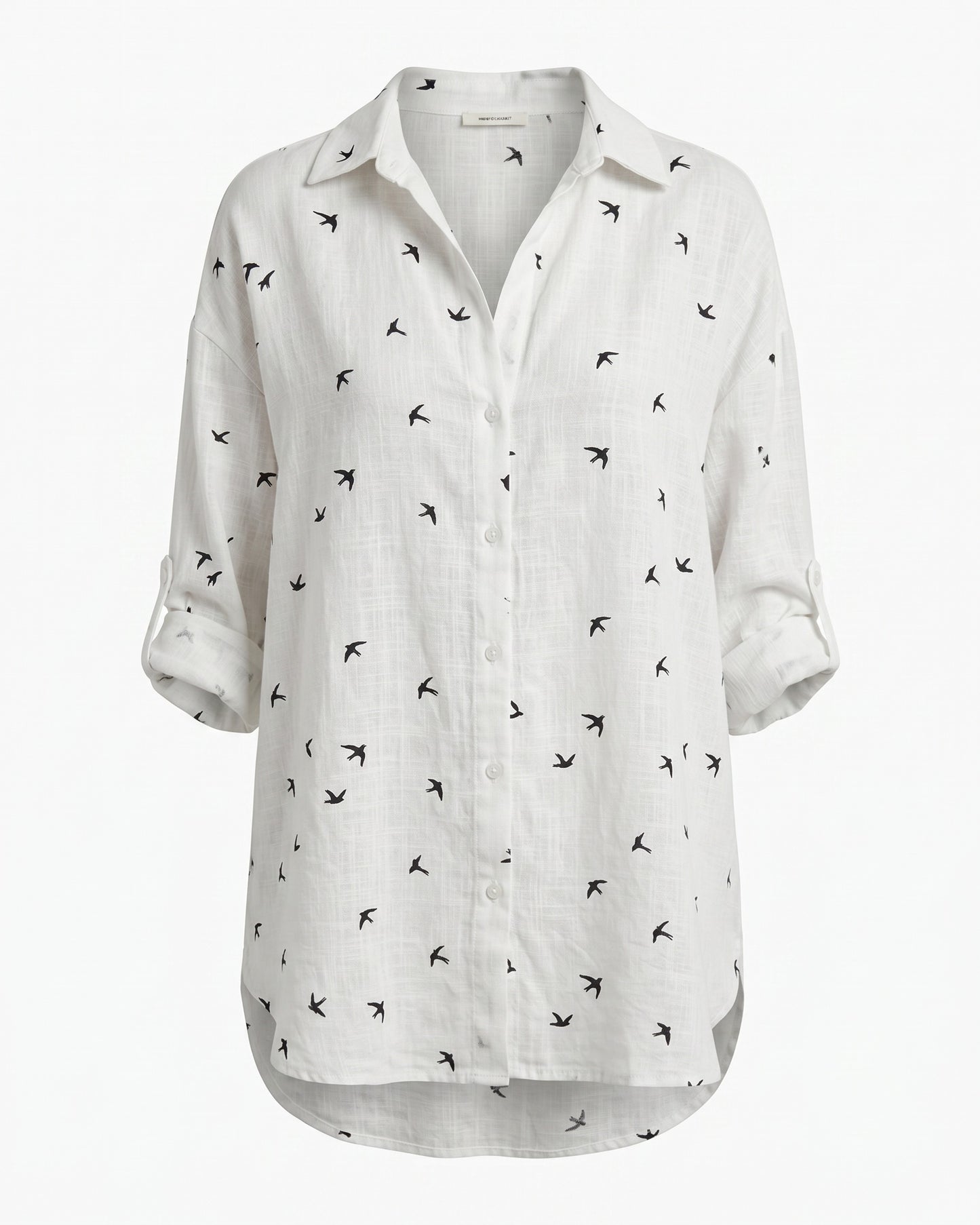 Mael Shirt - Relaxed Linen in Birds Print White - profile front birds print white