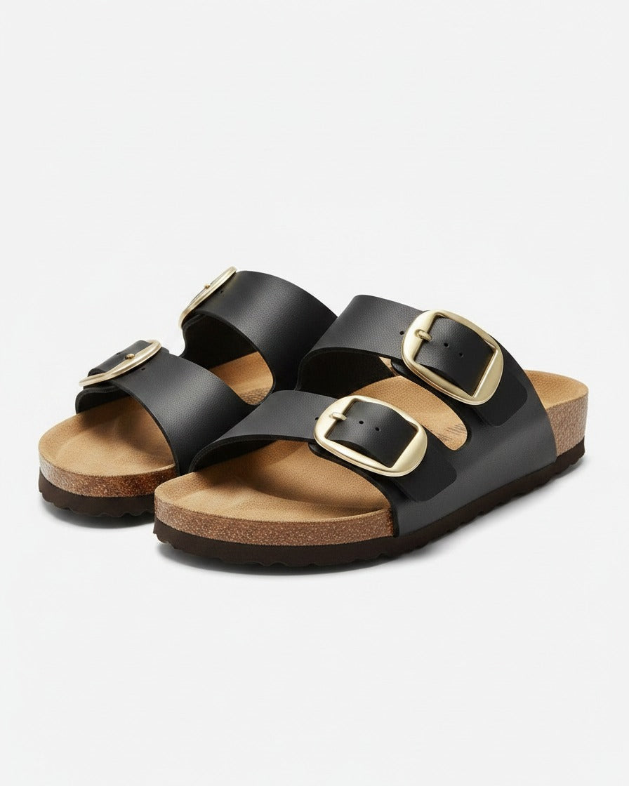 Gael Sandals - Faux Leather in Black Matte - profile front black matte