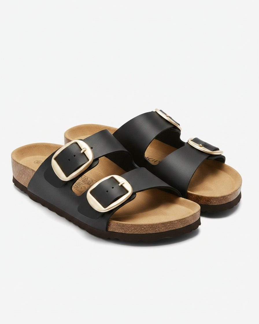 Vela Sandals - Faux Leather in Black Matte - profile front black matte