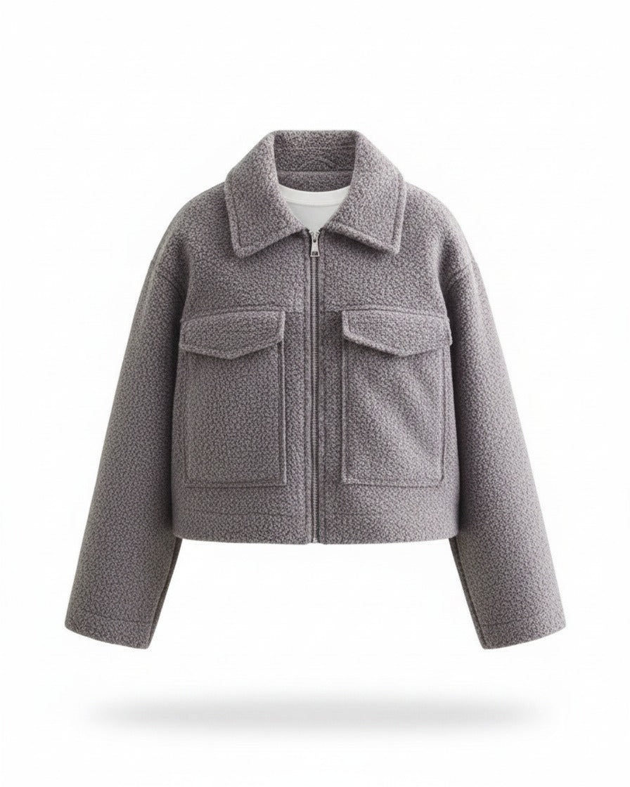Quai Jacket - Zip in Light Grey - profile front light grey