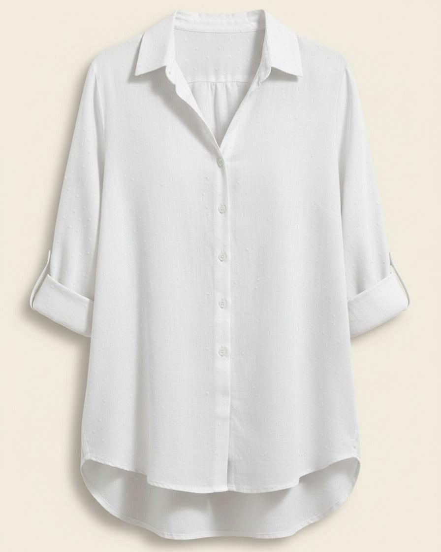 Lior Blouse - Relaxed Linen in Polka White - profile front polka white