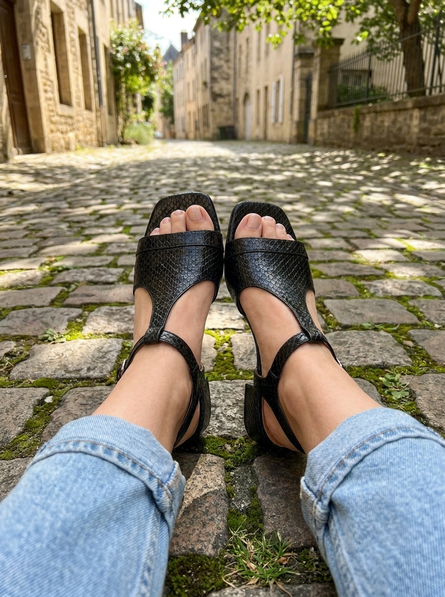 Alba Sandals - Low-Heel Metallic