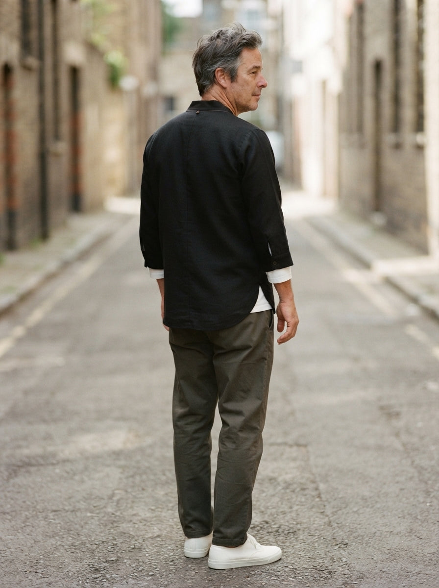 Takuma Kimono Shirt - Crossover Collar - Black