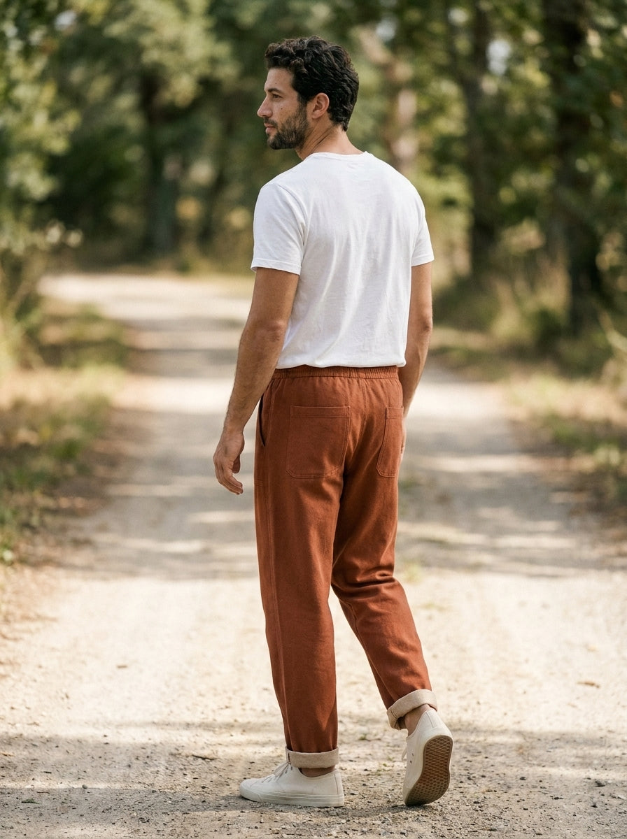 Hiroshi Trousers - Tailored Drawstring - Red Brown