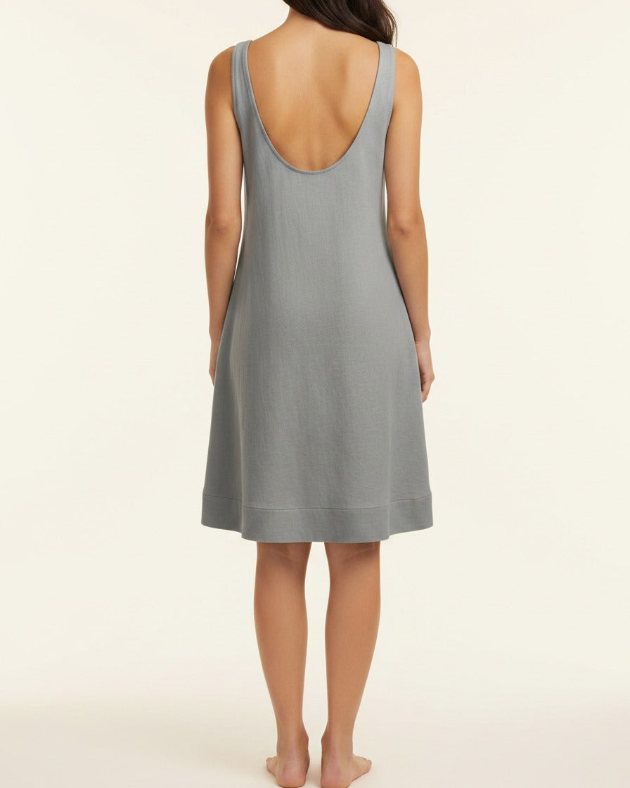 Cleo Dress - Linen in Gray - back fit