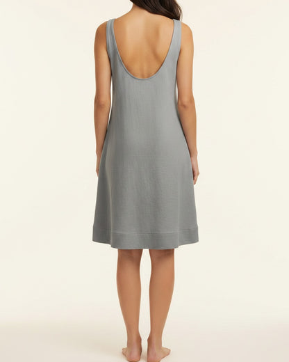 Cleo Dress - Linen in Gray - back fit