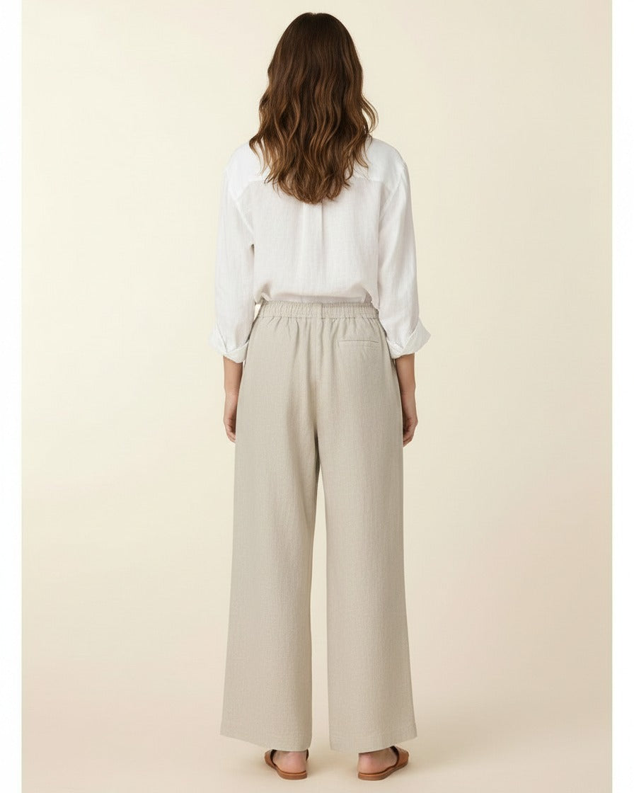 Cove Trousers - Wide-Leg Denim in Beige - back fit
