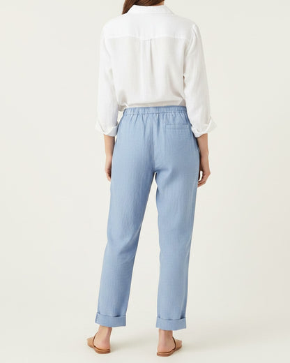 Naos Trousers - Relaxed Straight-Leg Linen in Sky Blue - back fit