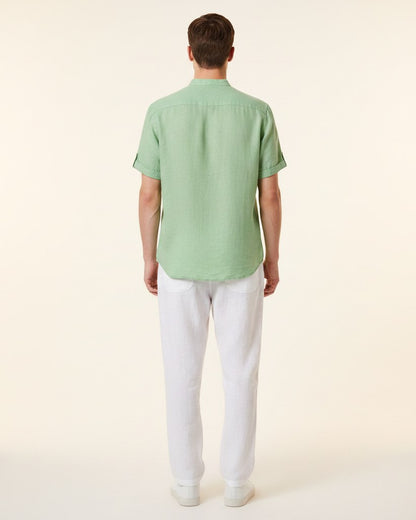 Idris T-Shirt - Linen in Aeh217 - back fit
