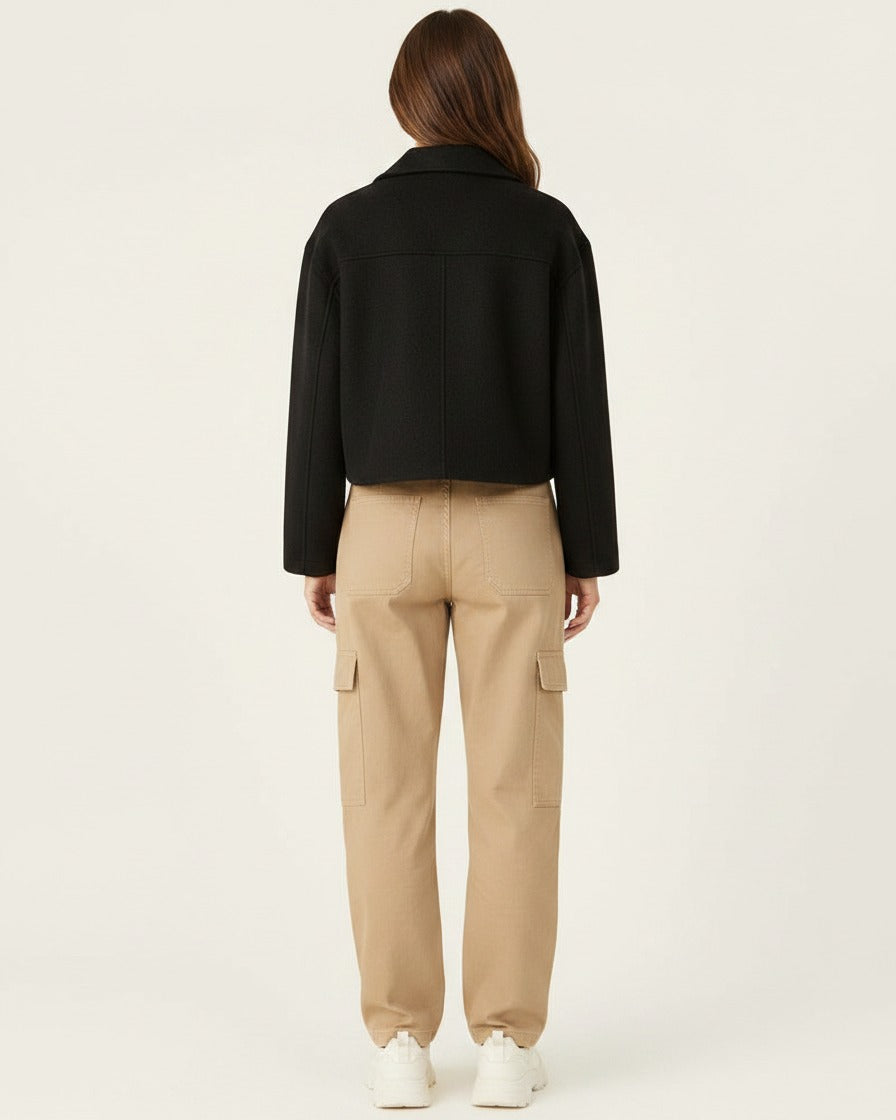 Tane Jacket - Relaxed Zip Wool in black - back fit