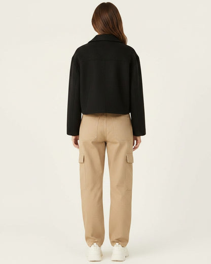 Tane Jacket - Relaxed Zip Wool in black - back fit