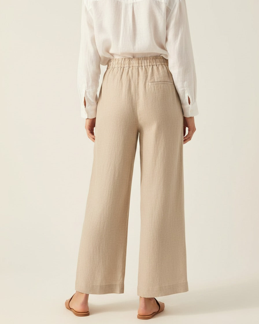 Noor Trousers - Wide-Leg Denim in Beige - back fit