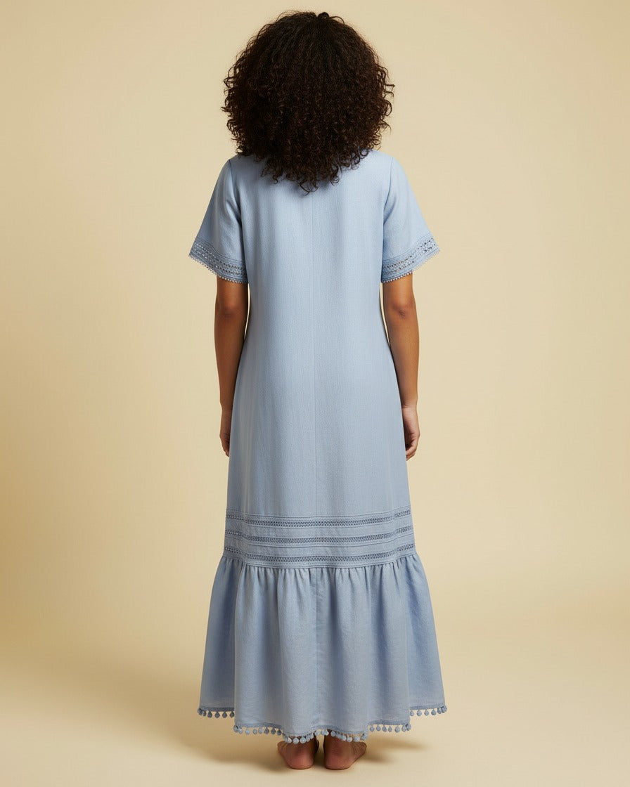 Bleo Dress - Linen in Blue - back fit