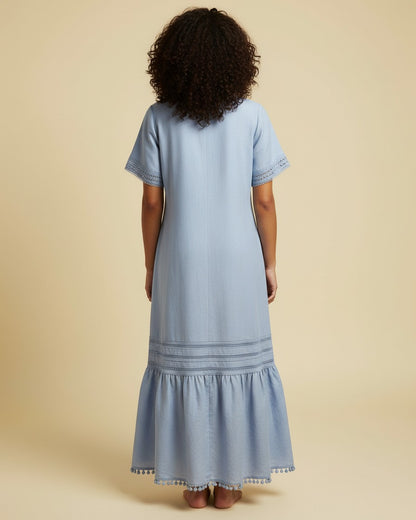 Bleo Dress - Linen in Blue - back fit