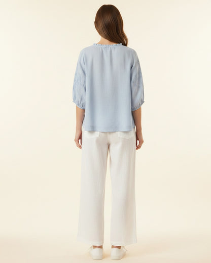 Finn Blouse - Linen in Blue - back fit