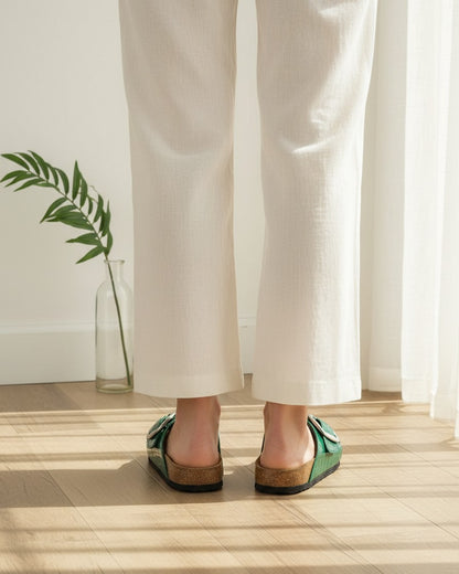 Uael Sandals - Leather in green - back fit