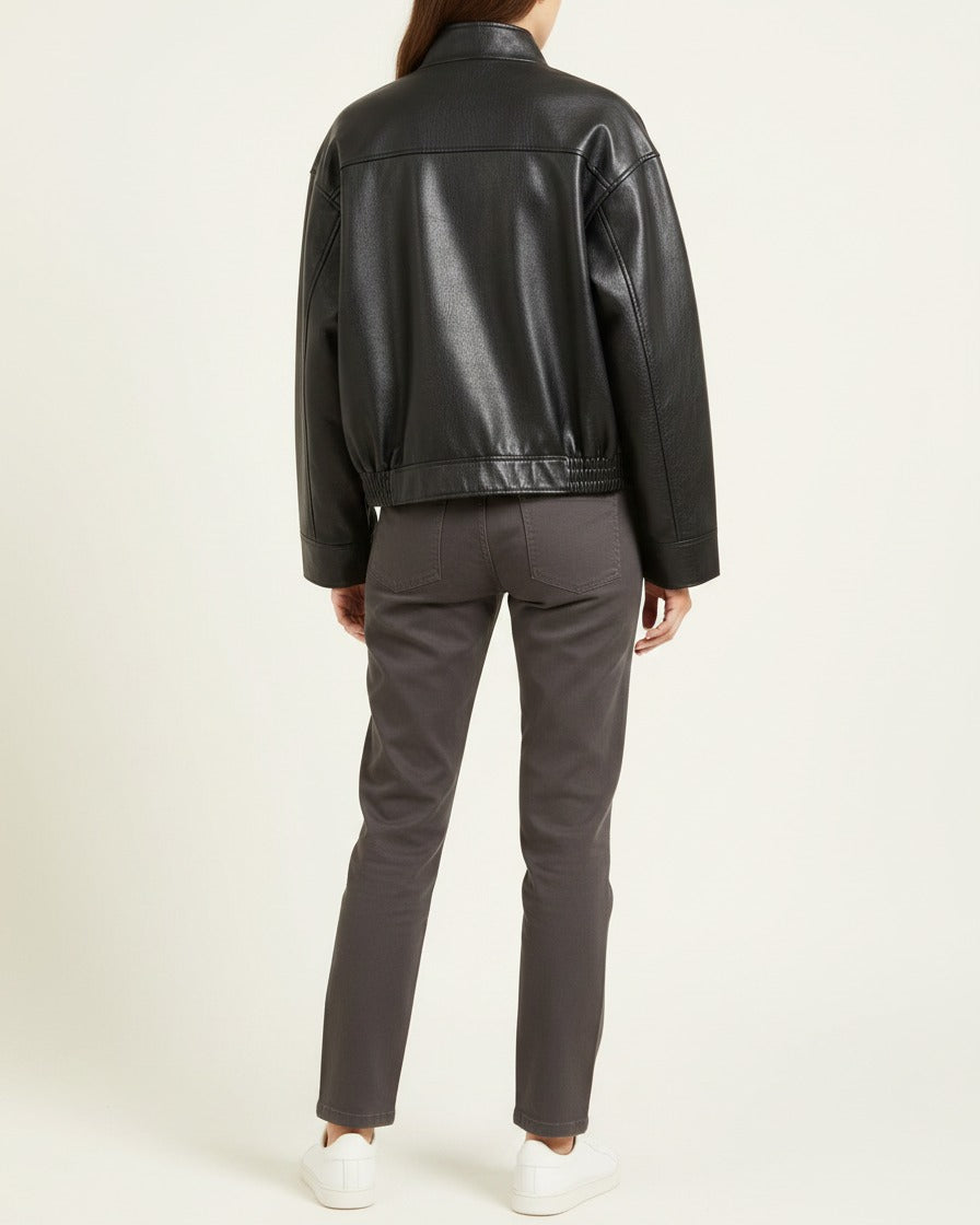 Wren Jacket - Relaxed Faux Leather in black - back fit