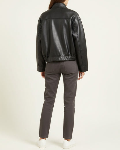 Wren Jacket - Relaxed Faux Leather in black - back fit