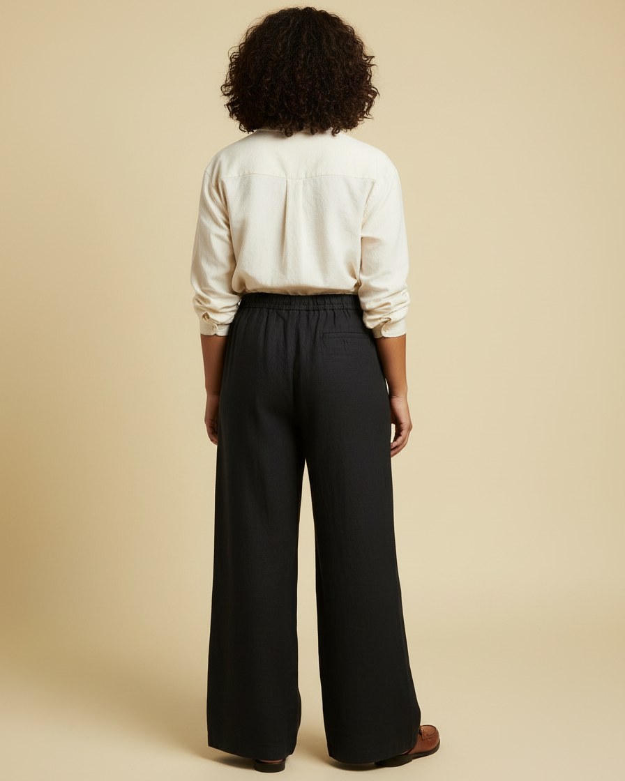 Sloane Trousers - Relaxed Wide-Leg Linen in Black - back fit