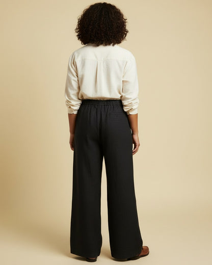 Sloane Trousers - Relaxed Wide-Leg Linen in Black - back fit