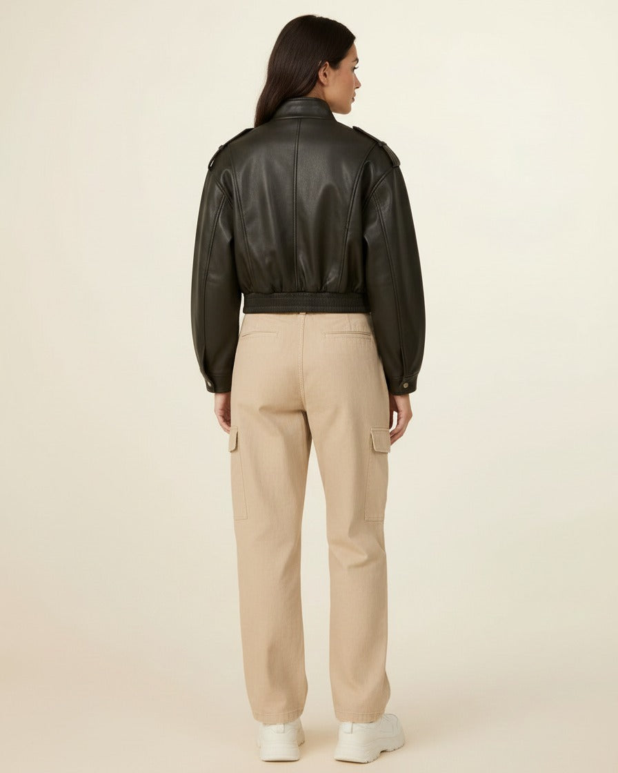 Ugo Jacket - Zip Faux Leather in black - back fit