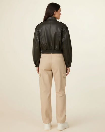 Ugo Jacket - Zip Faux Leather in black - back fit