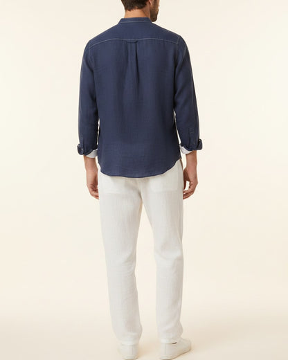Wren Shirt - Relaxed Linen in Navy - back fit