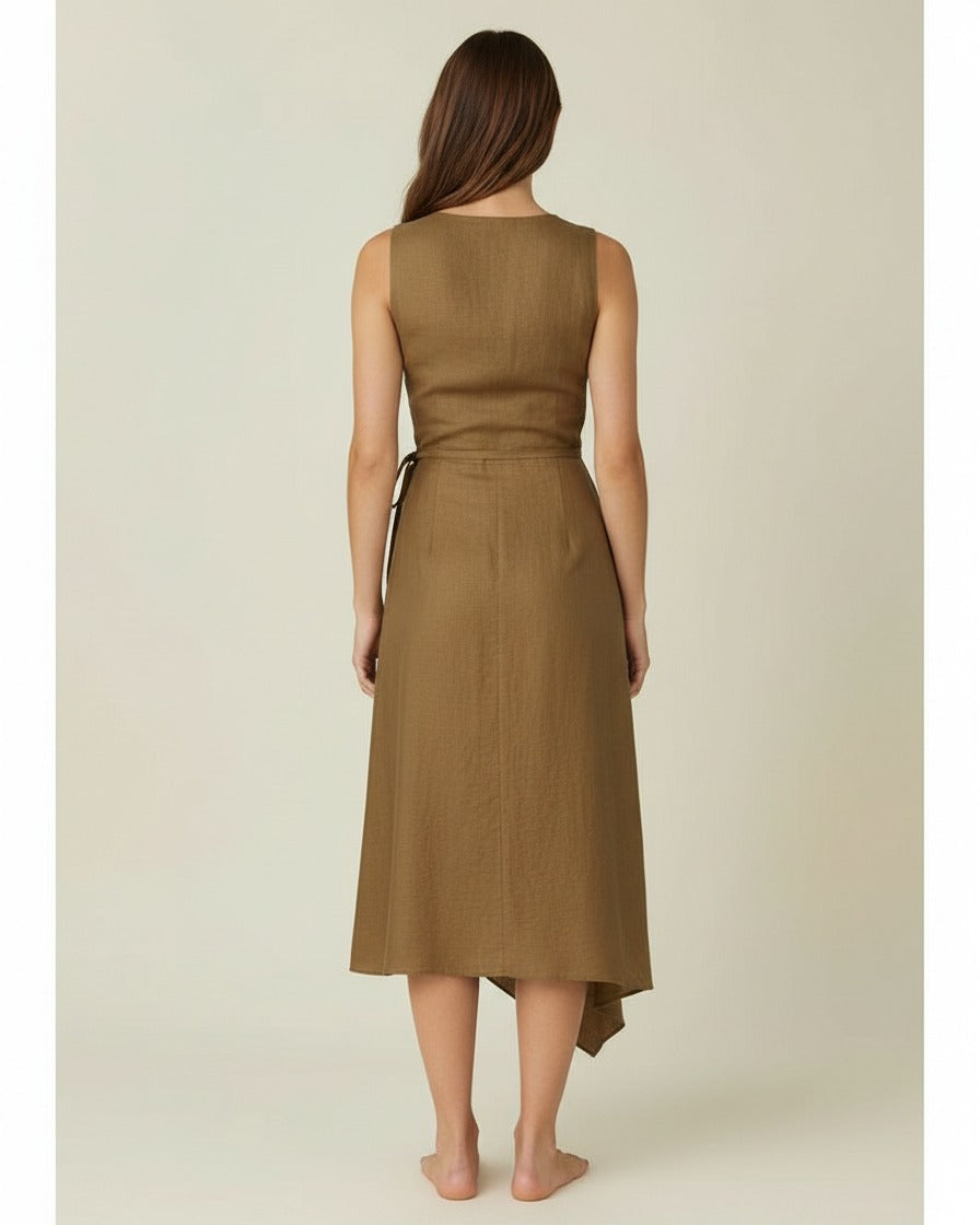 Yael Dress - Linen in Khaki - back fit