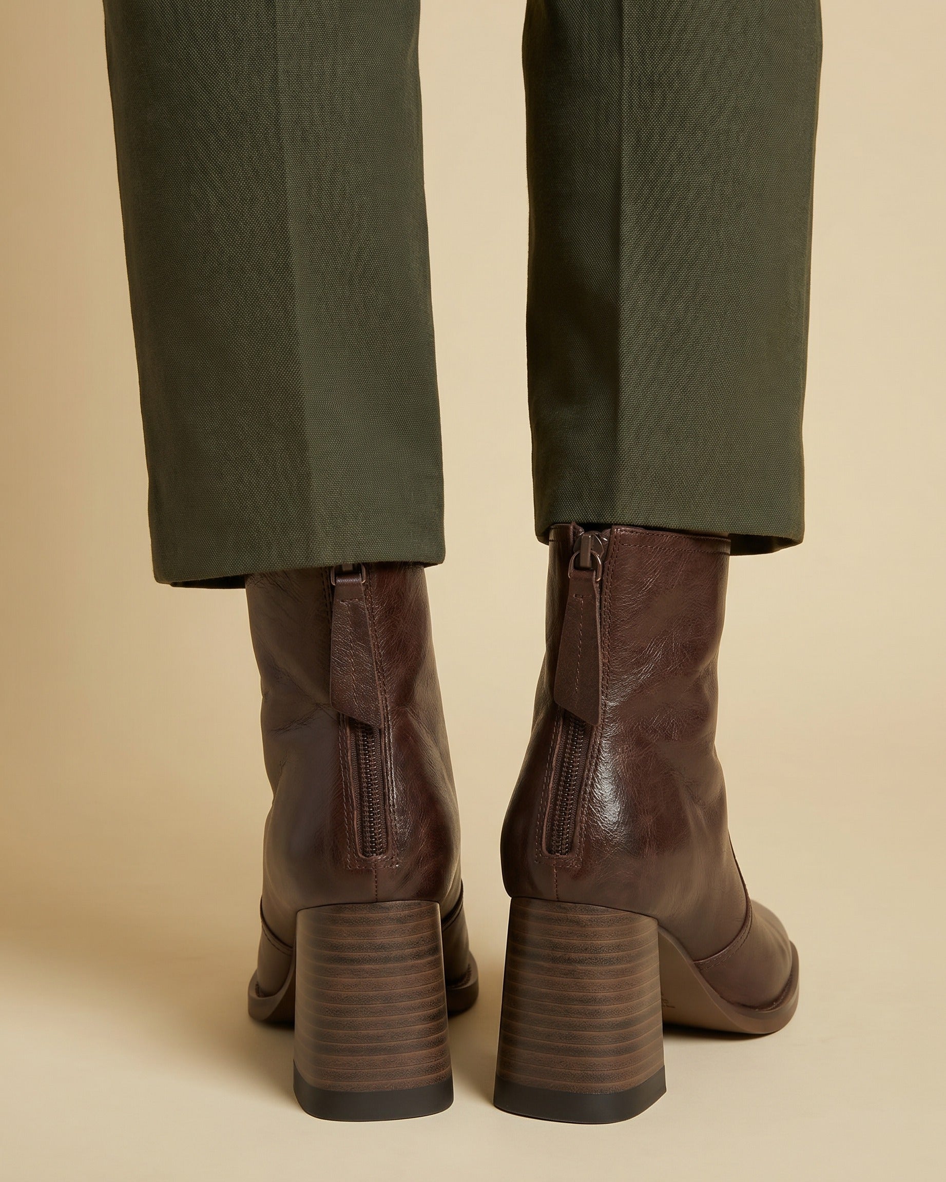 Sael Boots - Square-Toe Block-Heel Leather in Espresso - back fit