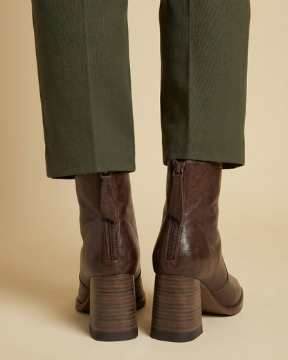 Sael Boots - Square-Toe Block-Heel Leather in Espresso - back fit