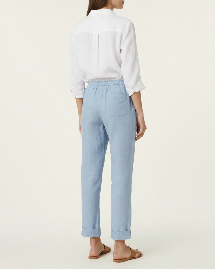 Orin Trousers - Straight-Leg Linen in Sky Blue - back fit