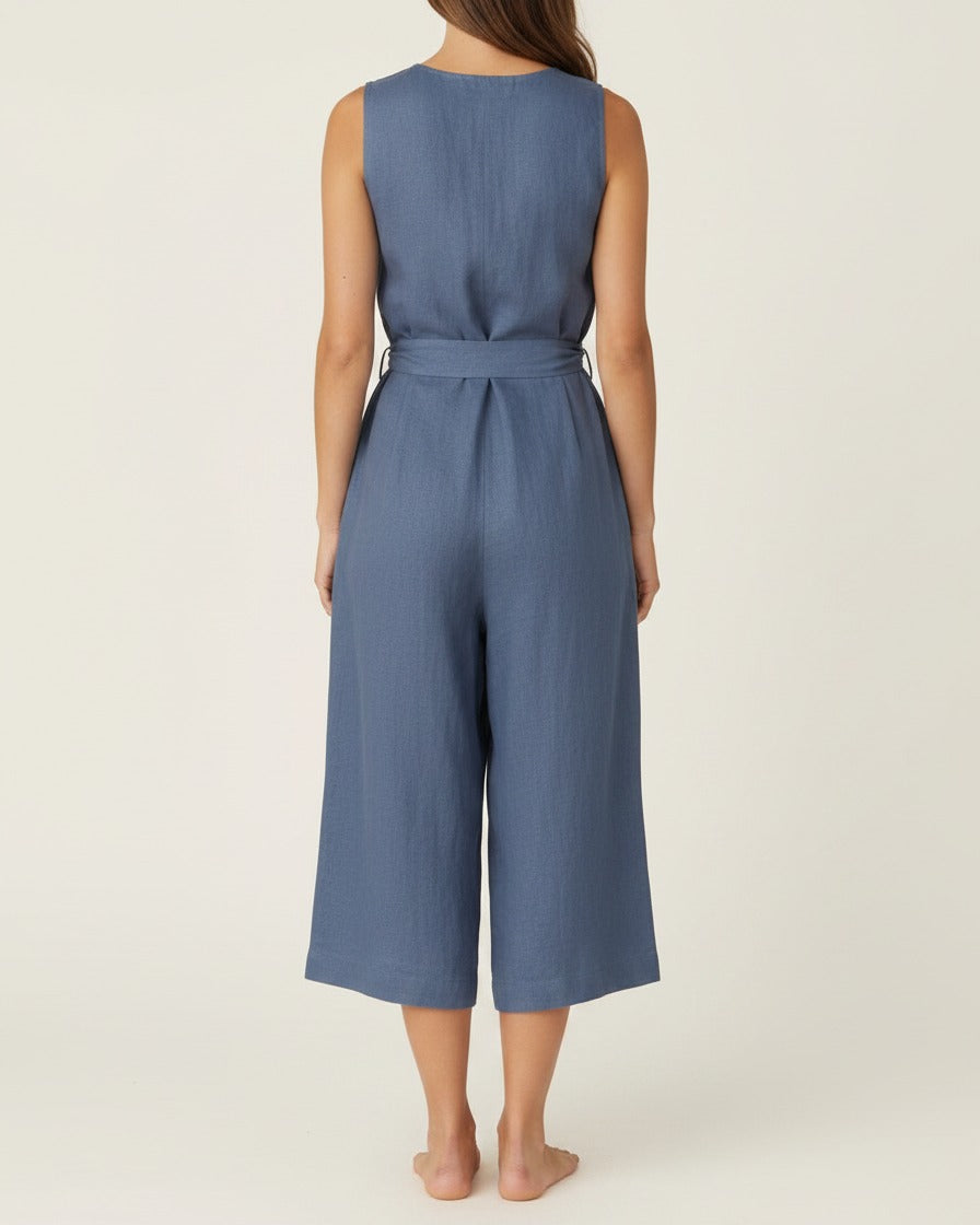 Aleo Dress - Linen in Blue - back fit