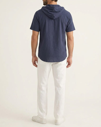 Daan Shirt - Relaxed Linen in Navy blue - back fit