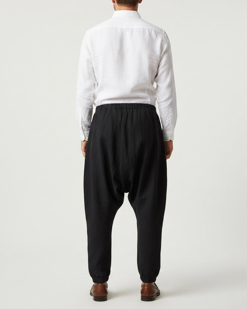 Jaan Trousers - Relaxed Wide-Leg Linen in Black - back fit