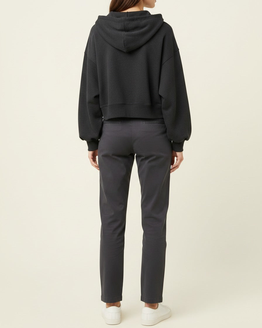 Daan Hoodie - Relaxed Zip in Black - back fit
