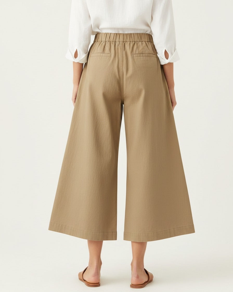 Uran Trousers - Relaxed Wide-Leg High-Waist Linen in Khaki - back fit