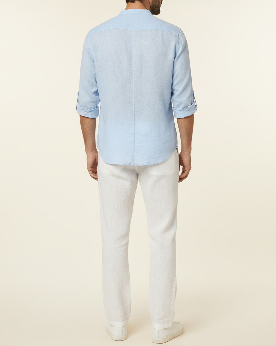 Xen Shirt - Linen in Light Blue - back fit