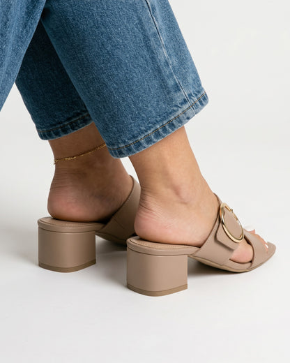 Vael Sandals - Square-Toe Block-Heel in Beige - back fit