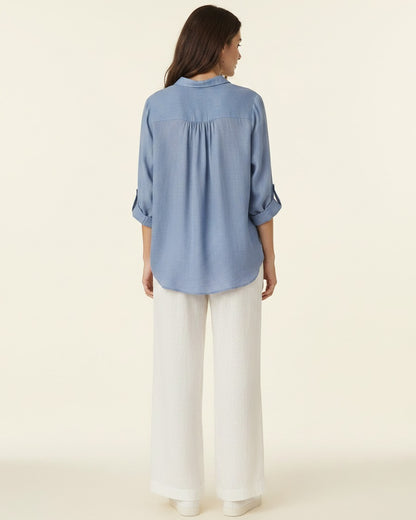 Lior Blouse - Relaxed Linen in Blue - back fit