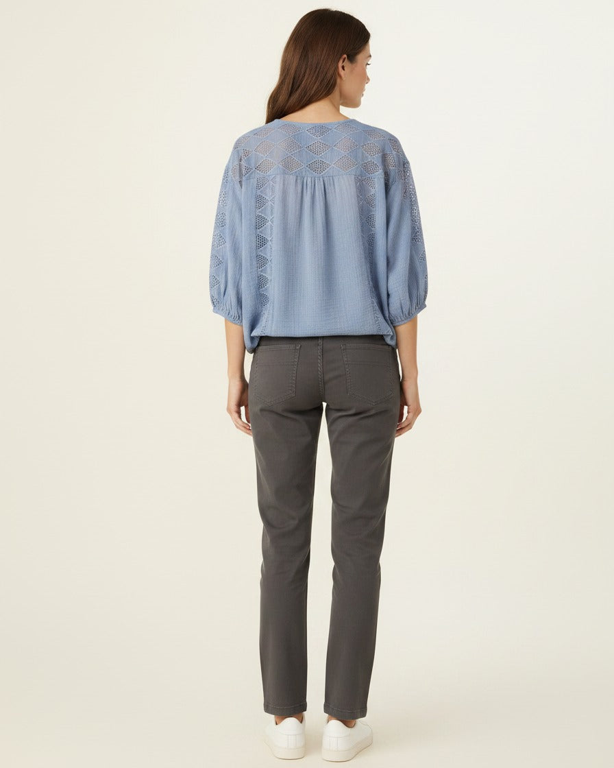 Luca Blouse - Cotton in Blue - back fit