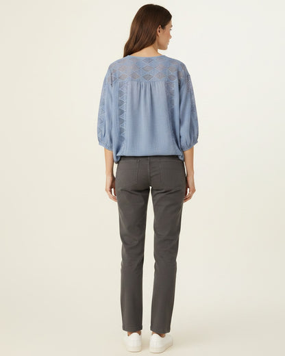 Luca Blouse - Cotton in Blue - back fit
