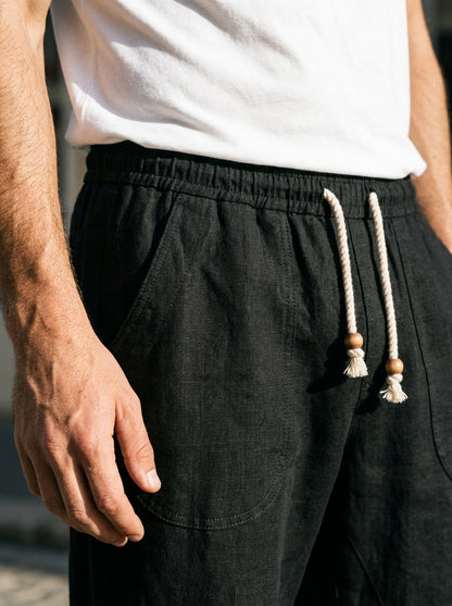 Yukio Trousers - Cropped Drawstring - Black