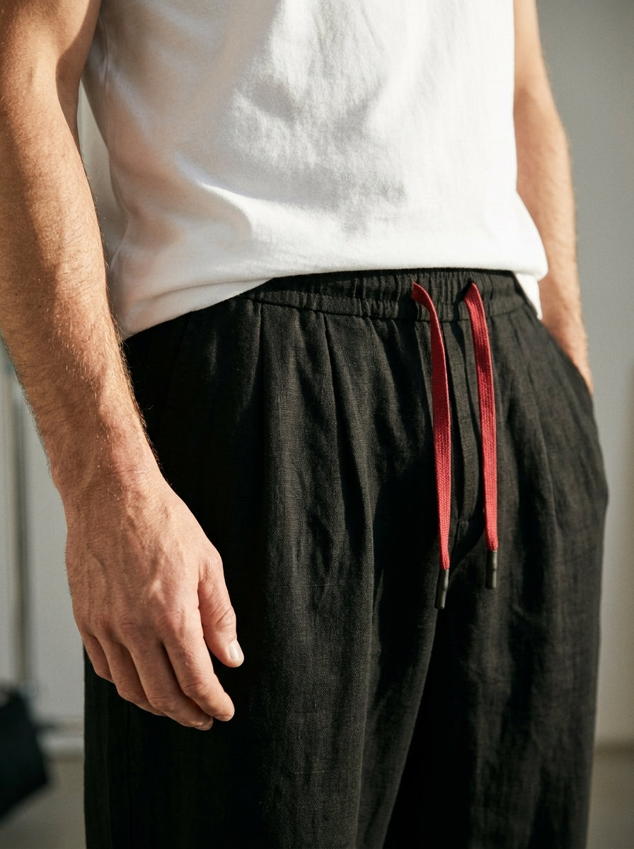 Yumiko Trousers - Light Linen Blend - Black