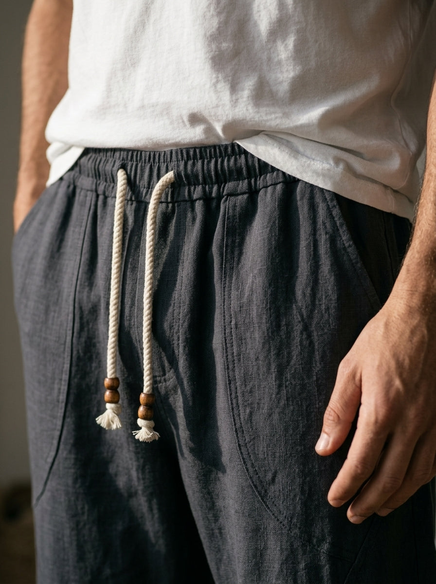 Yukio Trousers - Cropped Drawstring - Blue