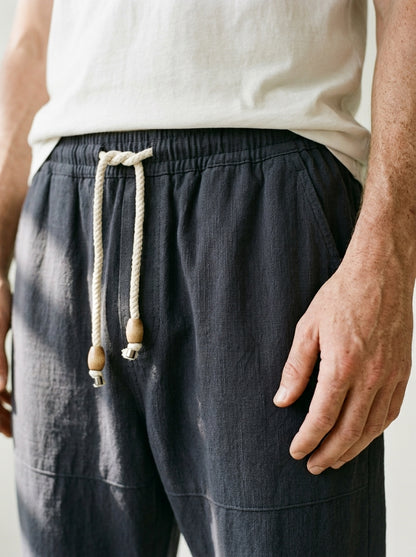 Yoshika Trousers - Relaxed Drawstring - Blue