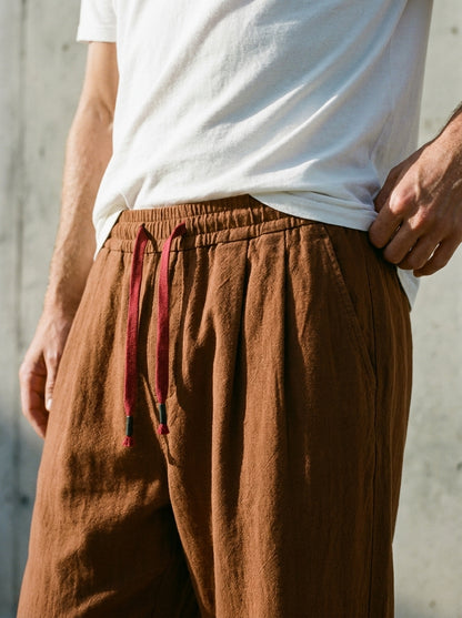 Yumiko Trousers - Light Linen Blend - Brown