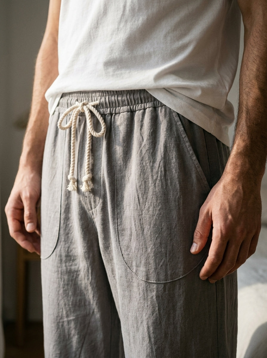 Yukio Trousers - Cropped Drawstring - Gray